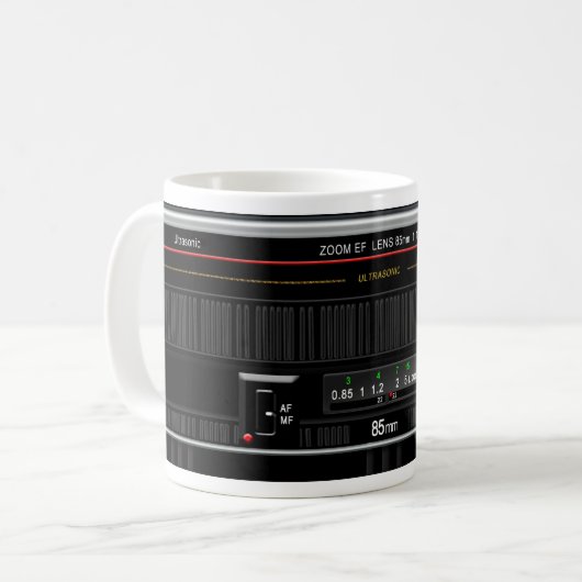 KAMERAOBJEKTIV-TASSE - 85mm - PERSONIFIZIEREN Sie Kaffeetasse (Vorderseite Links)