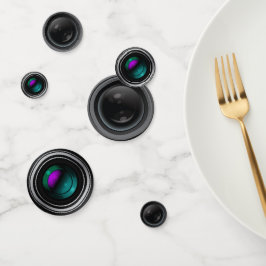 Kameraobjektive Fotodesign-Tabelle Confetti Konfetti