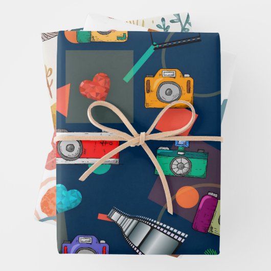 Kameras und Pilze, Retro Groovy Wrapping Paper Geschenkpapier Set (Beispiel)