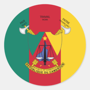 Kamerun Flag & Coat of Arms, Flag of Cameroon Runder Aufkleber