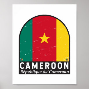 Kamerun-Flagge Emblem Abgenutzt Vintage Poster