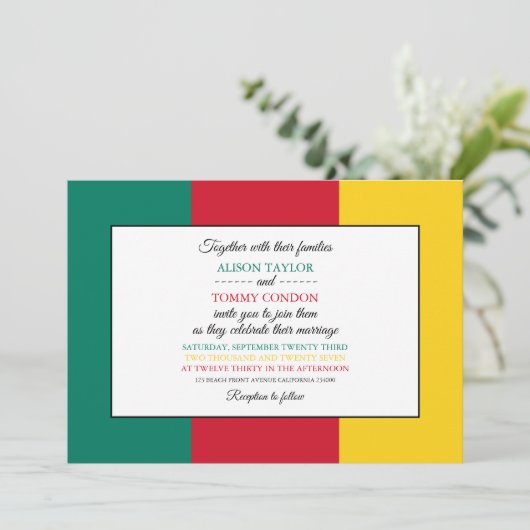 Kamerunische Flagge, Flagge von Kamerun Hochzeit Einladung (Stehend Vorderseite)