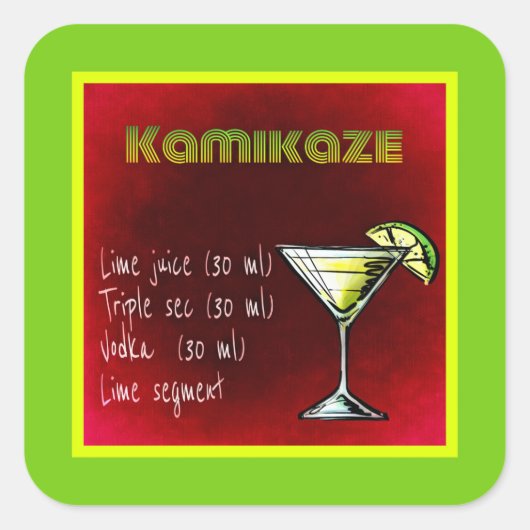 Kamikaze Drink Cocktail Rezept Quadratischer Aufkleber (Vorderseite)