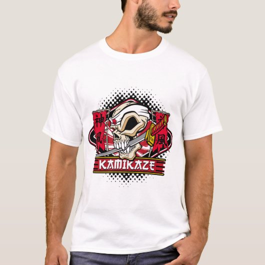 Kamikaze-Schädel mit japanischer Klinge T-Shirt (Vorderseite)