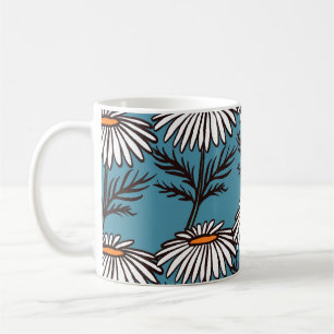 Kamille, blaues Vintages Cartoon Muster. Kaffeetasse