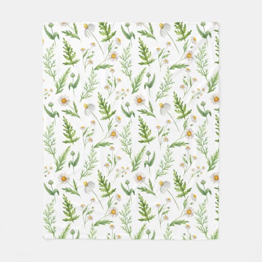 Kamille Blume Botanisches rustikales Muster Fleecedecke (Vorderseite)