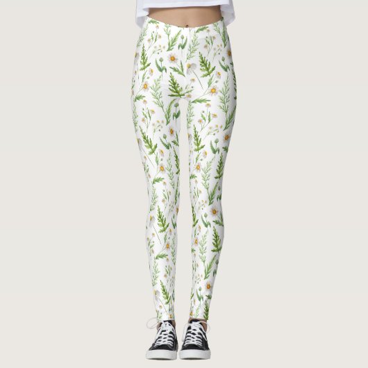 Kamille Blume Botanisches rustikales Muster Leggings (Vorderseite)