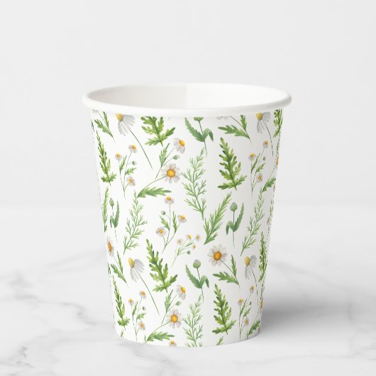 Kamille Blume Botanisches rustikales Muster Pappbecher (Links)