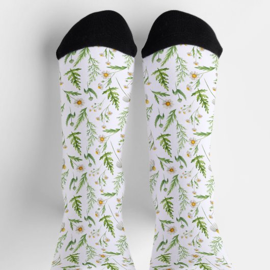 Kamille Blume Botanisches rustikales Muster Socken (Oben)
