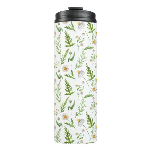 Kamille Blume Botanisches rustikales Muster Thermosbecher (Vorderseite)