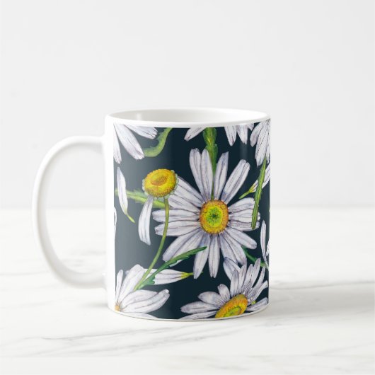 Kamille Blume: Dunkelblaue Wasserfarbe. Kaffeetasse (Links)