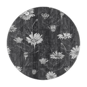 Kamille schwarzer Pen: Blumenmuster. Schneidebrett