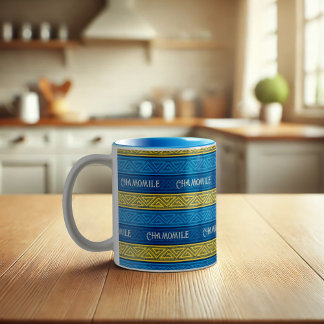 Kamille Tee Lebhaftes Gelb & Blau keltische Streif Zweifarbige Tasse