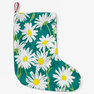 Kamille Türkis: Nahtlose florale Illustration. Kleiner Weihnachtsstrumpf