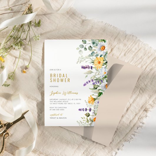 Kamille und Eukalyptus-Wildblumen Brautparty Einladung