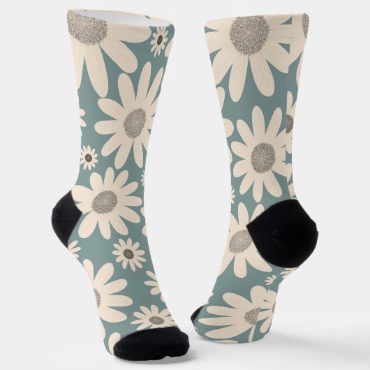 Kamillenmuster auf sanften grünen Blume Socken (Gewinkelt)