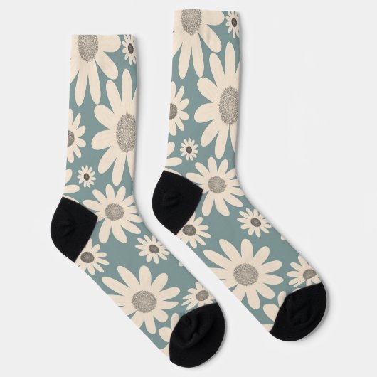 Kamillenmuster auf sanften grünen Blume Socken (Rechts)