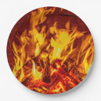 Kamin flammt WegwerfpapierTeller