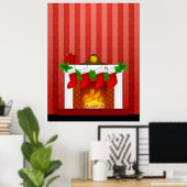 Kamin mit Weihnachtsdekorationen Rotes Tapete Poster (Heimbüro)