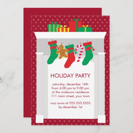 Kamin mit WeihnachtsStrümpfen Party Einladung (Vorne/Hinten)