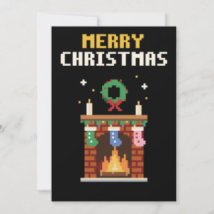 Kamin-Strümpfe Pixel Art Weihnachtskarte Feiertagskarte