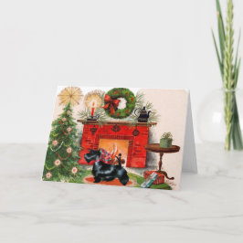 Kamin und schottische Weihnachtskarte Feiertagskarte
