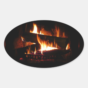 Kamin-Warme-Winterszene-Fotografie Ovaler Aufkleber