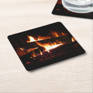 Kamin-Warme-Winterszene-Fotografie Rechteckiger Pappuntersetzer
