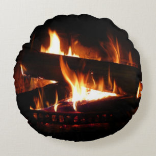 Kamin-Warme-Winterszene-Fotografie Rundes Kissen