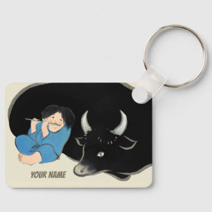 Kamisaka Sekka Flötenspieler Ochsenhirte Japan CC1 Schlüsselanhänger