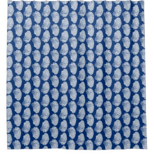 Kamm-Muschel-Muschel-Block-Druck, Marine-Blau und Duschvorhang