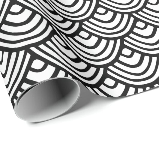 Kamm-Muschel-Skala-Muster-Schwarzweiss-nobles Geschenkpapier (Rolleneckpunkt)