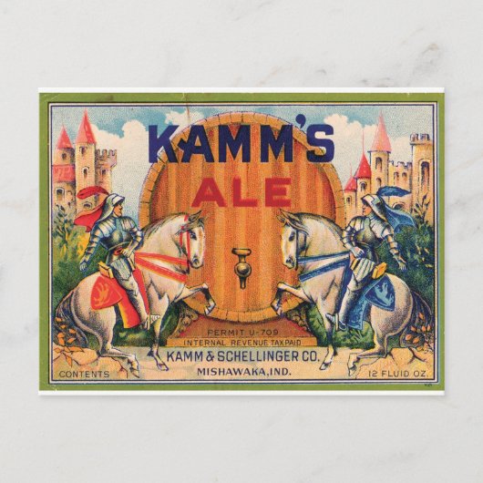 Kamm's Ale Mishawaka Indiana Burgen - Ritterlabel Postkarte (Vorderseite)