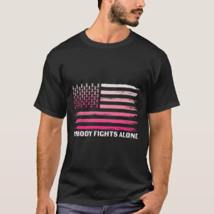 Kampf allein Brustkrebs USA Flagge Rosa Band T-Shirt
