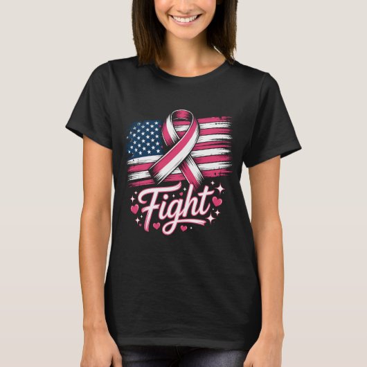 Kampf Brustkrebs Bewusstsein Pink Ribbon American T-Shirt (Vorderseite)