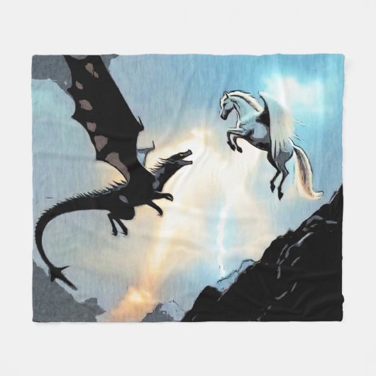 Kampf des Drachen und Pegasus Fleecedecke (Vorderseite (Horizontal))