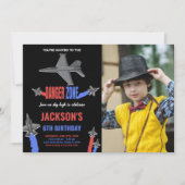 Kampf Jet Birthday Einladungen Black GrayW Foto (Vorderseite)