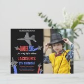 Kampf Jet Birthday Einladungen Black GrayW Foto (Stehend Vorderseite)