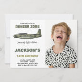 Kampf Jet Birthday Einladungen Dunkelgrünes Foto (Vorderseite)