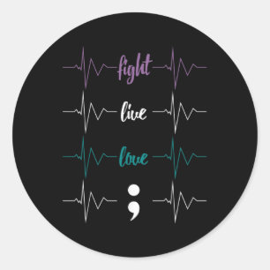 Kampf Live-Liebe Semicolon Heartbeat Suicide Aware Runder Aufkleber