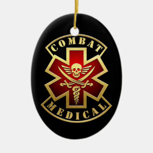 Kampf Medizinischer Schädel und Schwerter Cross Pa Keramik Ornament