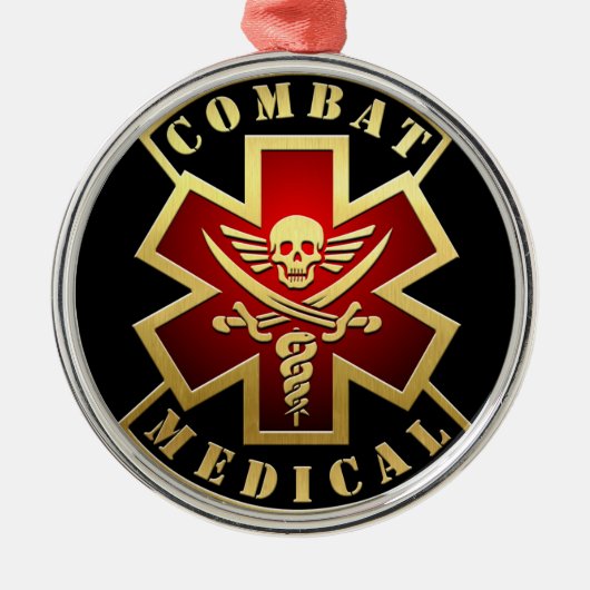 Kampf Medizinischer Schädel und Schwerter Cross Pa Silbernes Ornament (Vorne)