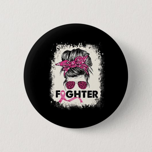 Kampf Messy Bun Breast Cancer Awareness Pink War Button (Vorderseite)