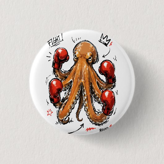 Kampf Runde 1 Boxen Oktopus – Fett Handgezeichnet Button (Vorderseite)