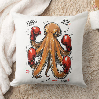 Kampf Runde 1 Boxen Oktopus – Fett Handgezeichnet Kissen