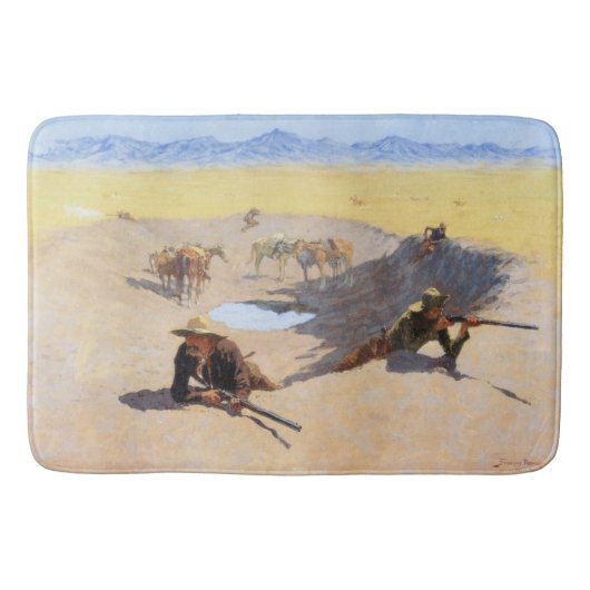 Kampf um das Wasserloch (von Frederic Remington) Badematte (Vorderseite)