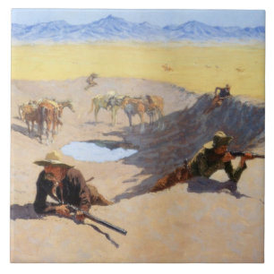 Kampf um das Wasserloch (von Frederic Remington) Fliese