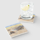 Kampf um das Wasserloch (von Frederic Remington) Steinuntersetzer (Seitenansicht)