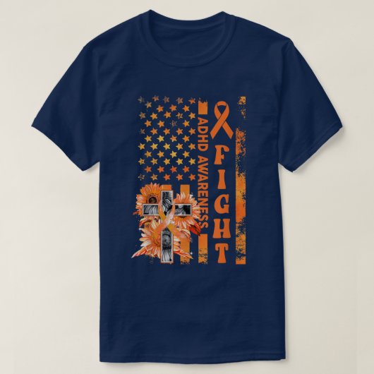Kampf USA Flagge Sonnenblume Christlich ADHD Bewus T-Shirt (Design vorne)