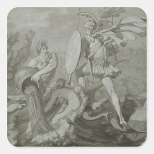Kampf von Achilleus mit dem Fluss Scamander Quadratischer Aufkleber